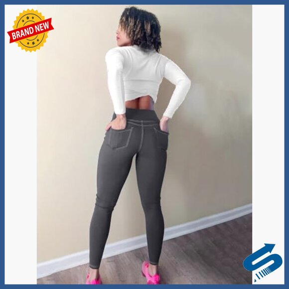 High Waisted Yoga Leggings with Back Pockets, Tummy Control, Buttery Soft - Picture 5 of 7